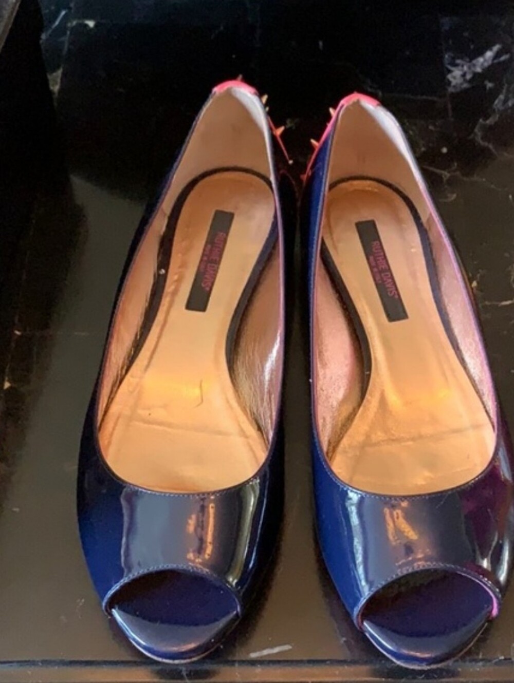 Ruthie Davis Navy/Pink Patent Peep-Toe Flats
